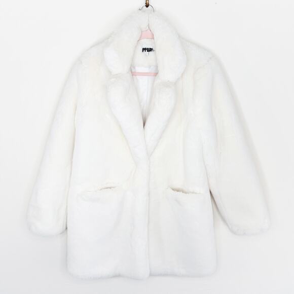 Apparis Sophie Faux Fur Ivory White Cream Mid Length Coat Jacket Medium - Picture 3 of 15